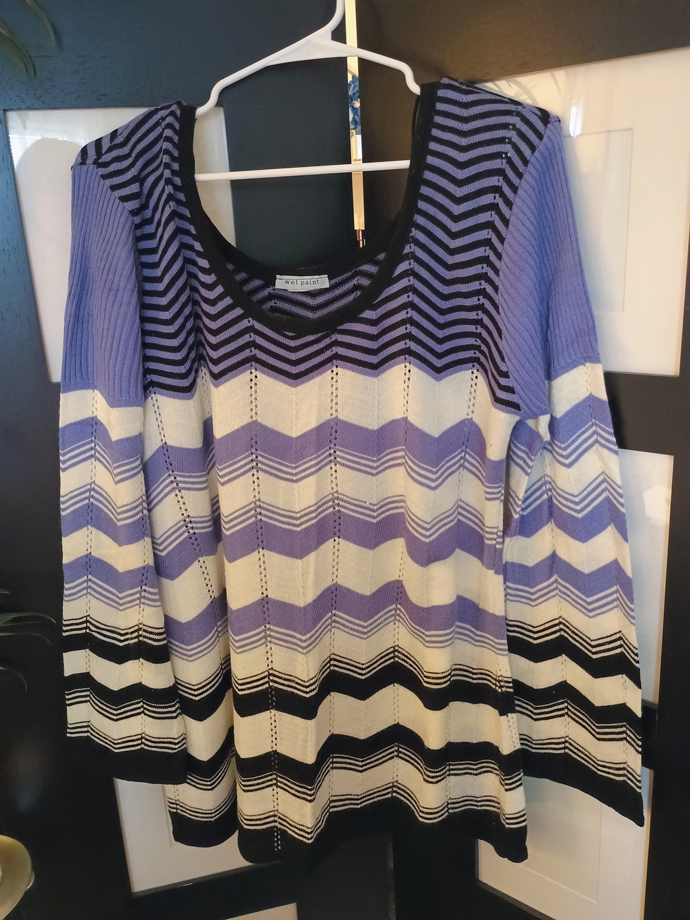 PRICE FIRM Retro Purple & Black Chevron Long Sleeve Tunic